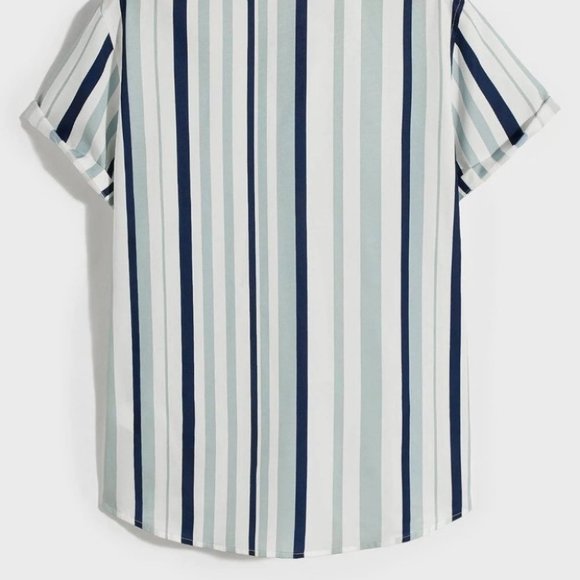 Casual Blue & White Men's Striped Shirt - Picture 3 of 5